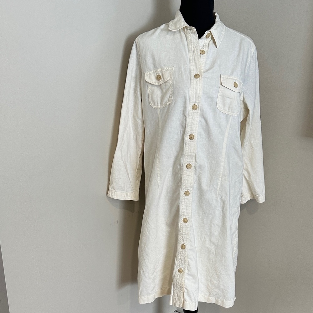 *VINEYARD VINES* Cream Long Sleeve Button-Down Dress Size Large